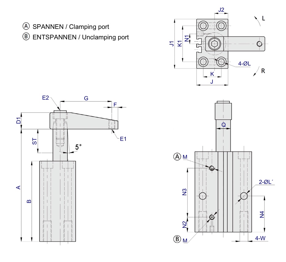 PSB-Series Pneumatic Swing clamp (Block type) Drawing