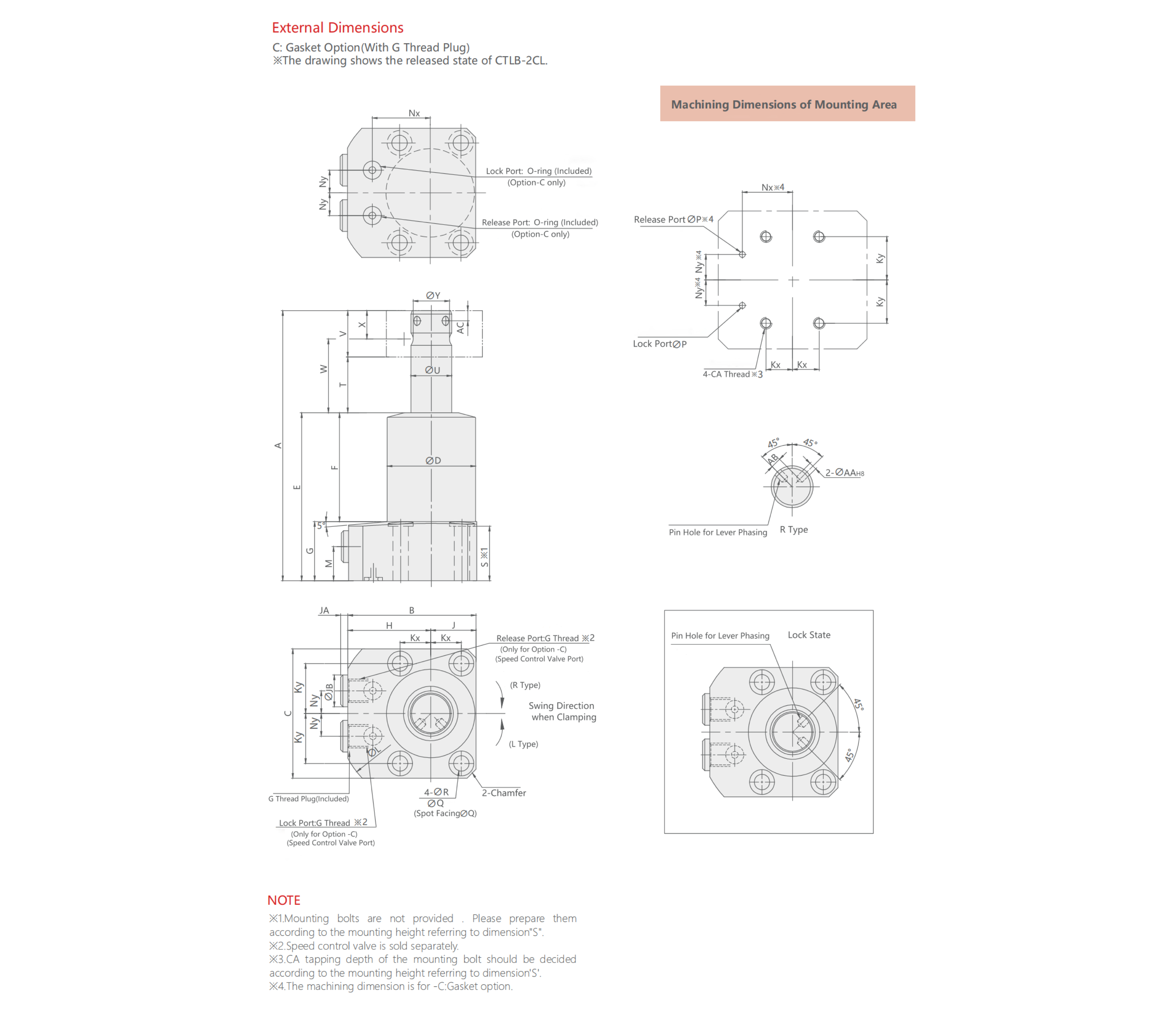 CTLB Hochdruck-Hydraulischer Schwenkspanner technische Zeichnung 1