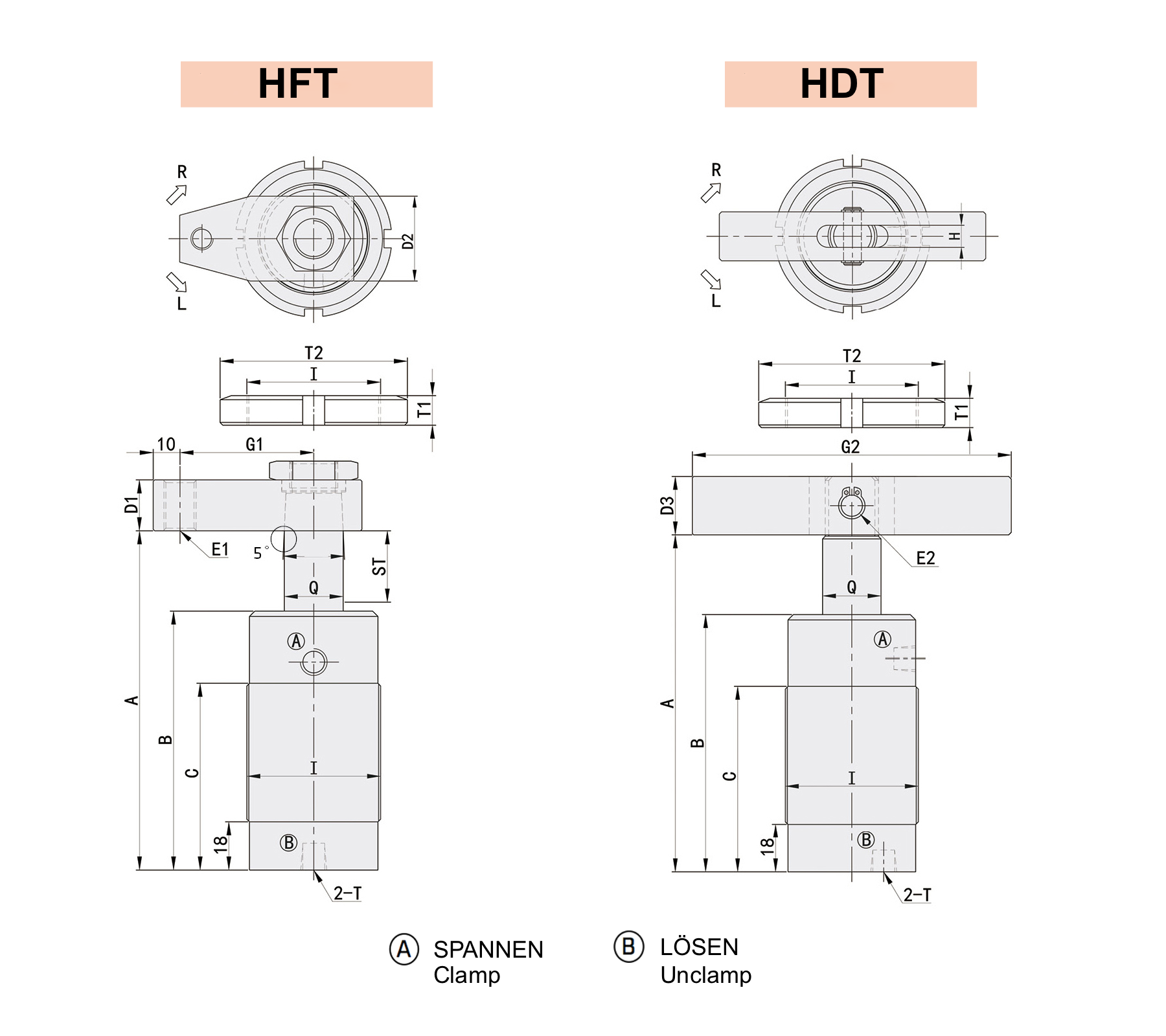 HFT Technical Drawing  Hydraulic Swing Clamp Threaded Type/Version
