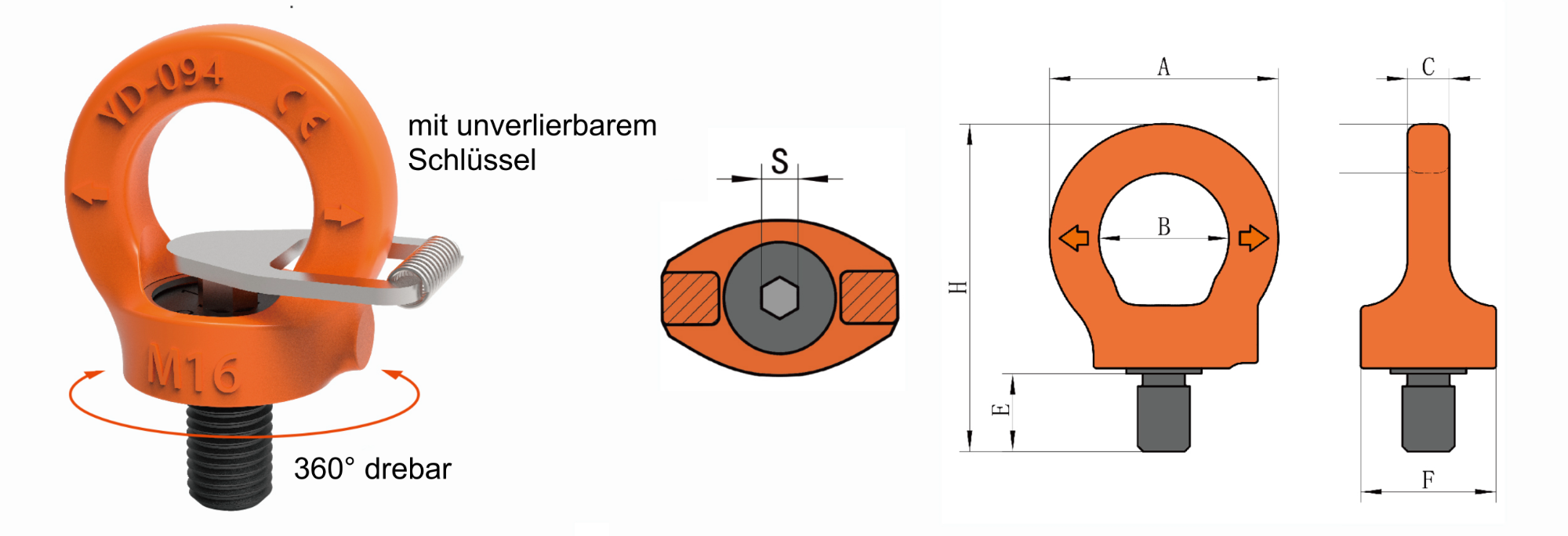 YD-094 Drehbare Ringschraube Abmessungen und Spezifikationen