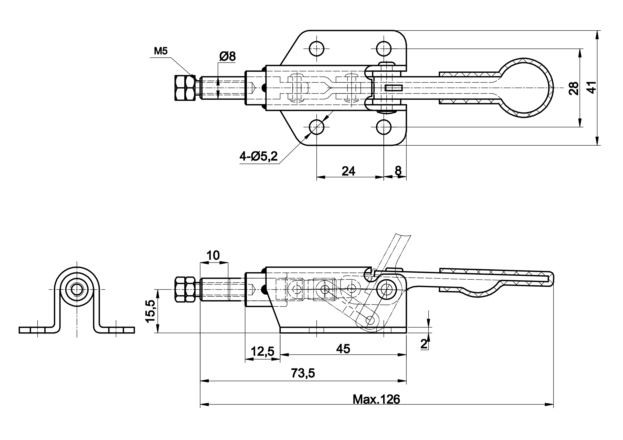 DST-36070 Datenblatt Mini Schubstangenspanner waagrechte Konsole 500N