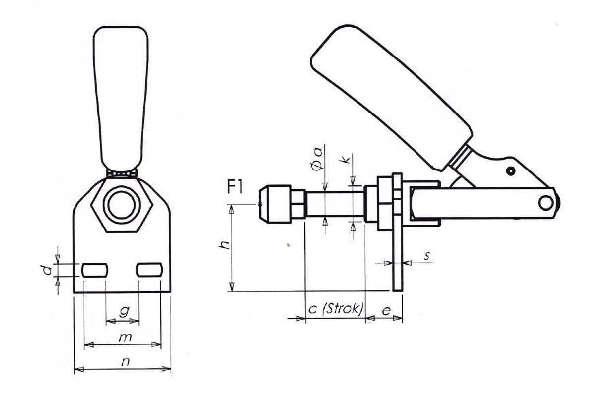 M60D Technical Drawing Push-pull type toggle clamp with vertical mounting base