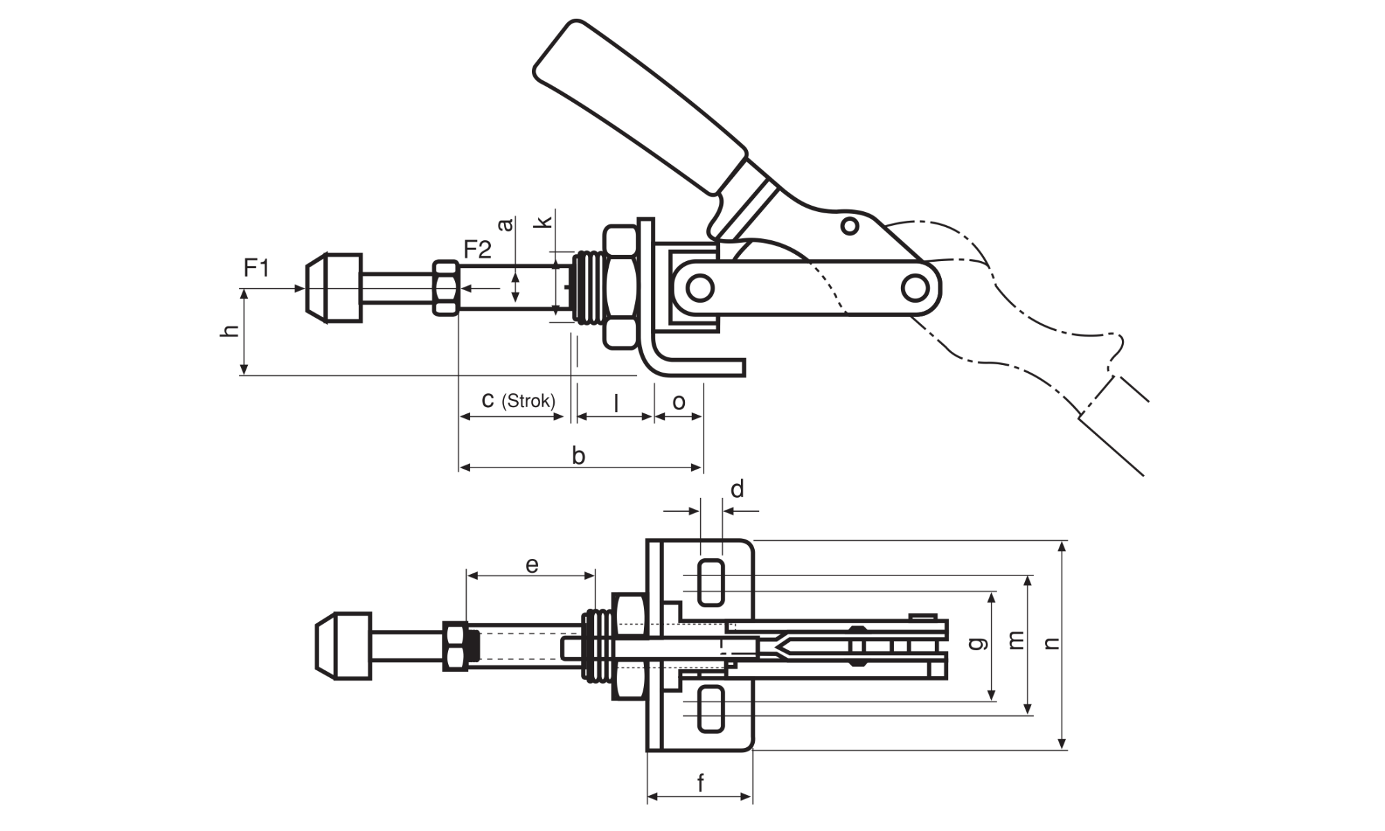 M60 Technical Drawing Push-pull type toggle clamp with angle base
