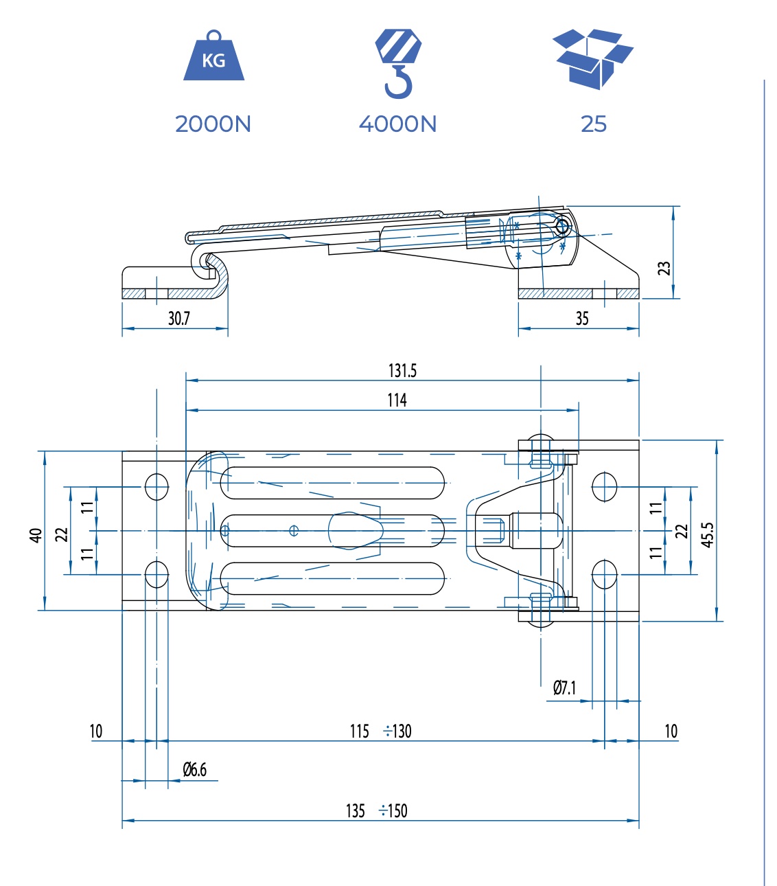 M524000 Technische Zeichnung Spannverschluss einstellbar