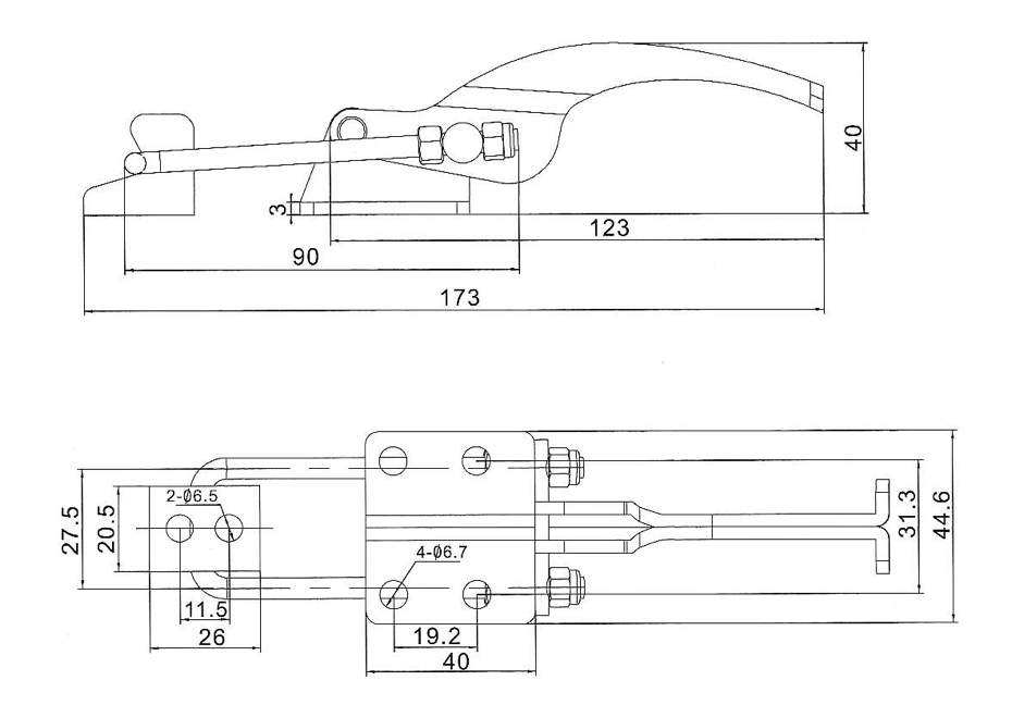 DST-311-3-L Technische Zeichnung Verschlussspanner horizontal mit Sicherheitsverriegelung 3180N