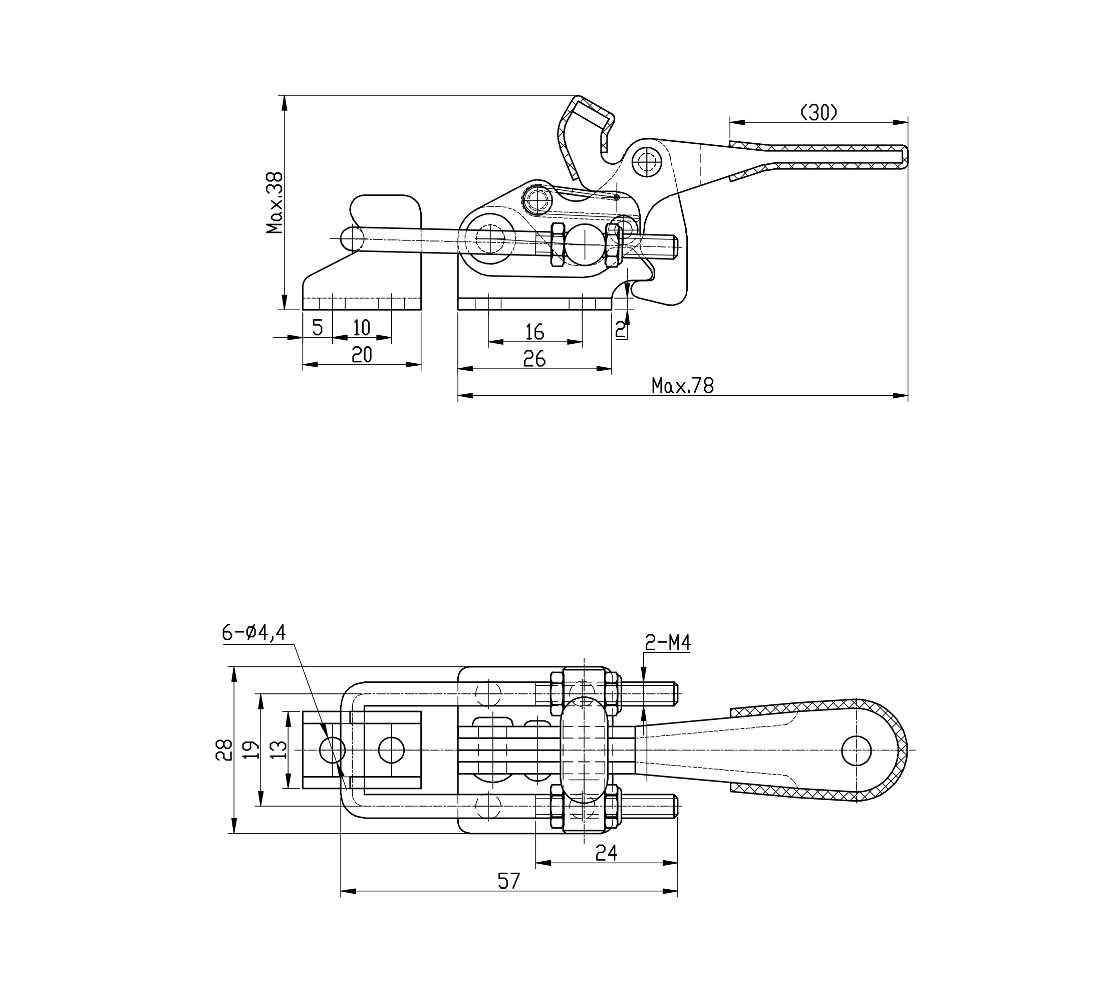 DST-40323-R Technische Zeichnung Verschlussspanner Bügelspanner horizontal 1630N