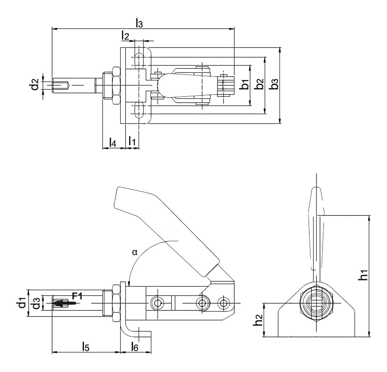 Push-Pull type toggle clamps, phosphated body and mounting bracket Technische Zeichnung