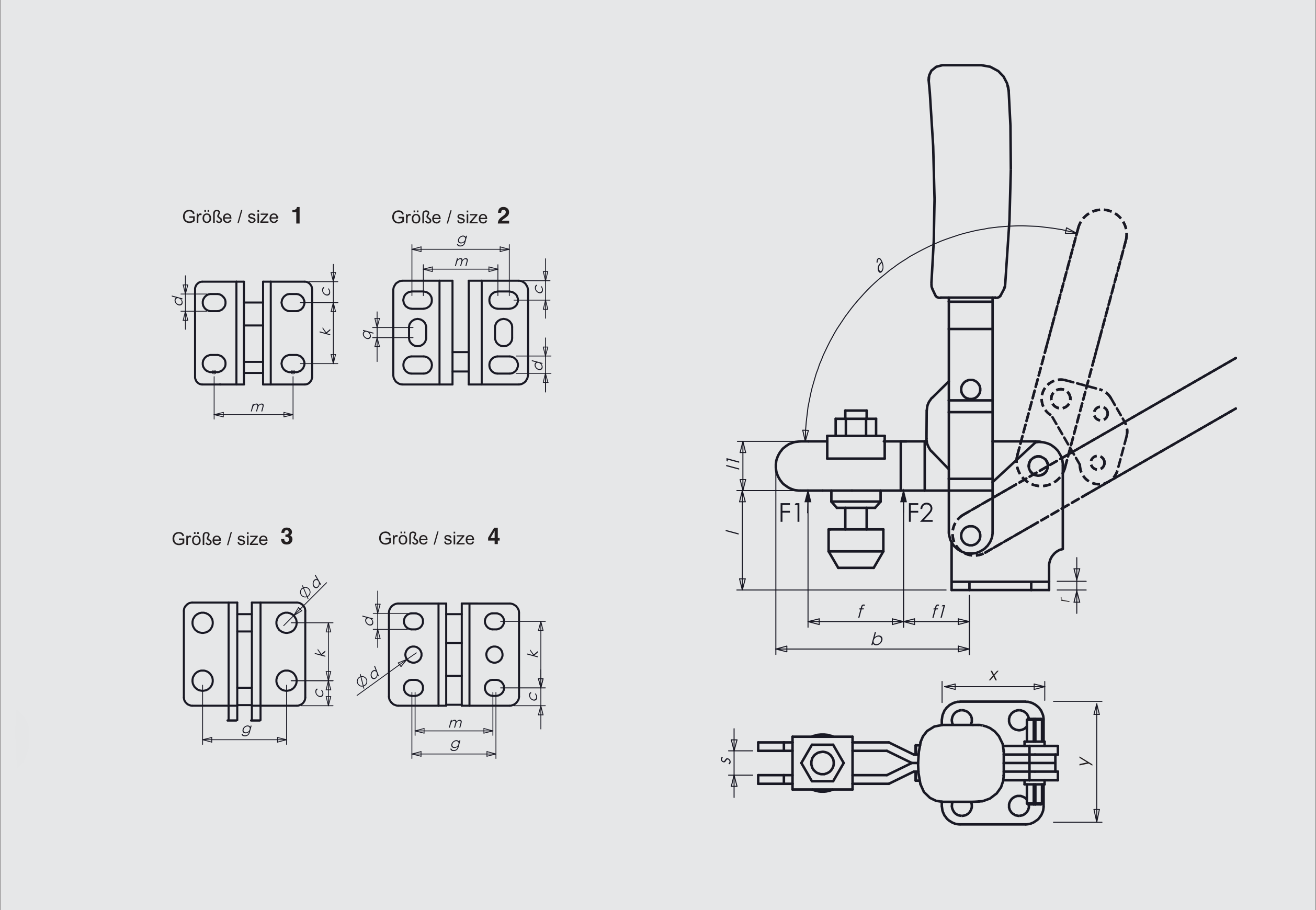 M10P Technical Drawing Vertical toggle clamp with horizontal base stainless steel