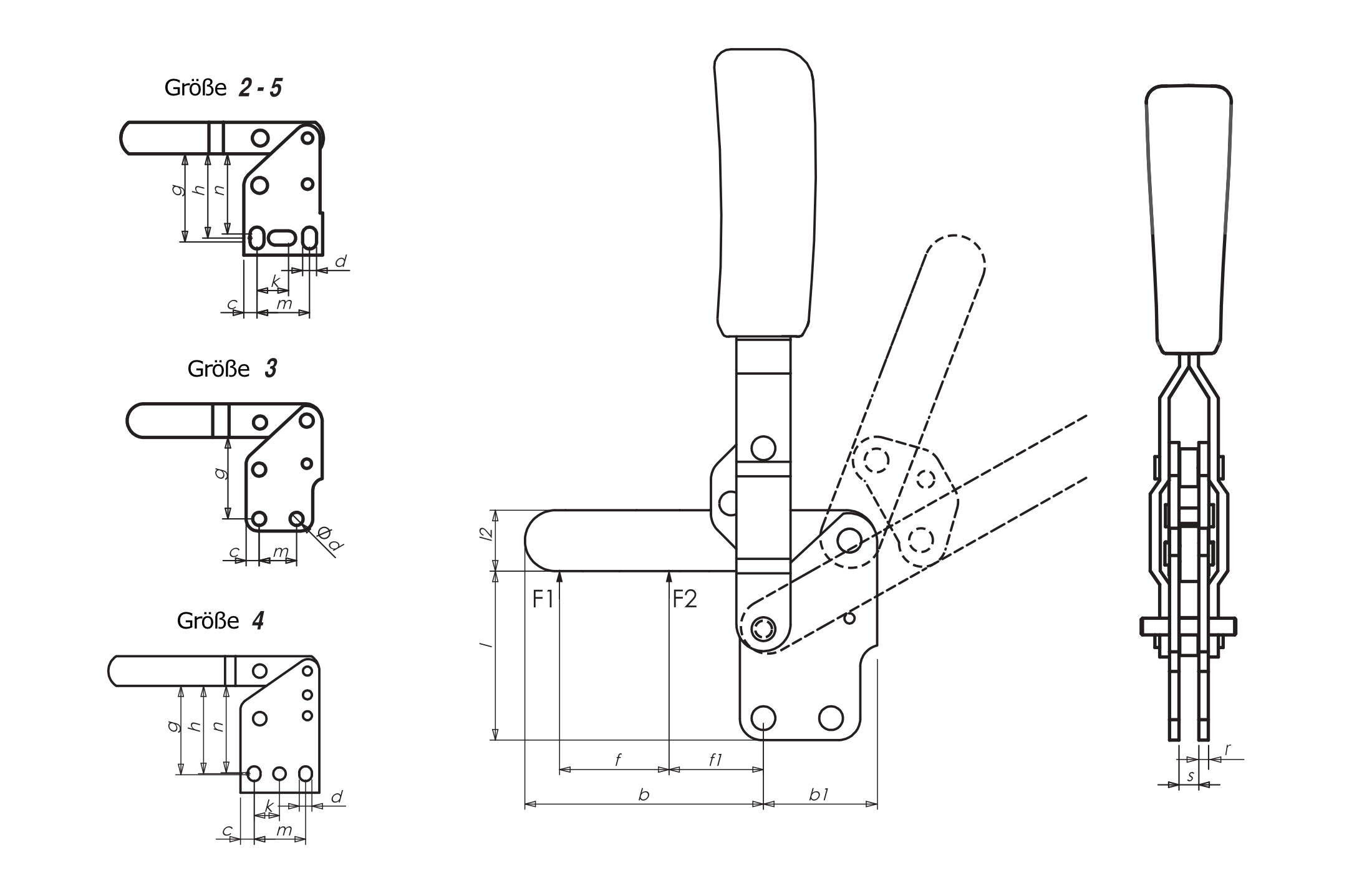 M11L Technische Zeichnung Senkrechtspanner mit senkrechtem Fuß und massivem Haltearm