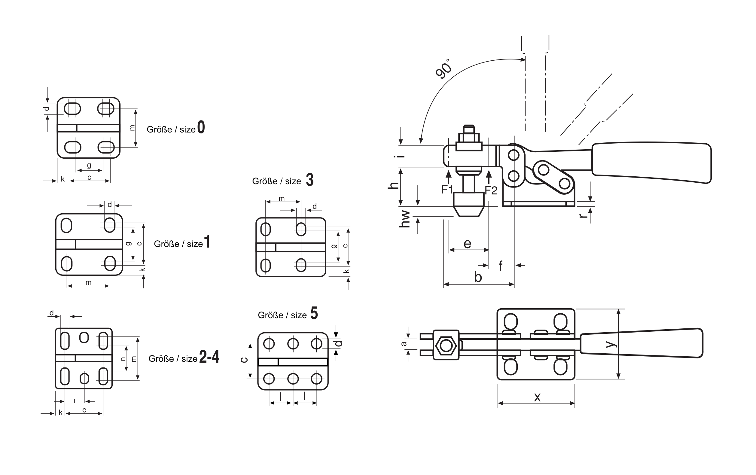 M20K Technische Zeichnung Waagrechtspanner schwarz mit waagrechtem Fuß für optische Messtechnik