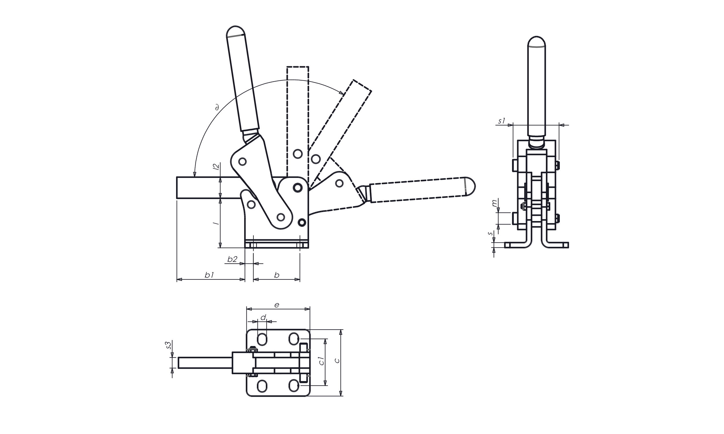 M33 Technical Drawing Heavy duty Vertical toggle clamp with horizontal base for high clamping forces